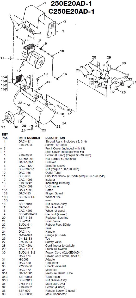 250E20AD-1 Compressor Breakdown and Parts